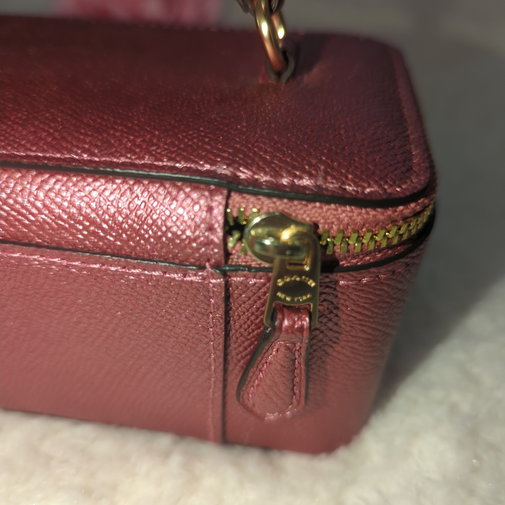 Coach leather Vanity Bag Pink Shimmer Gold Travel Jewelry Case Cosmetic Perfect - Picture 7 of 8